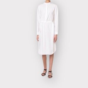 Cédric Charlier Cotton Gathered Front Long Sleeve Dress White Women’s Size 8